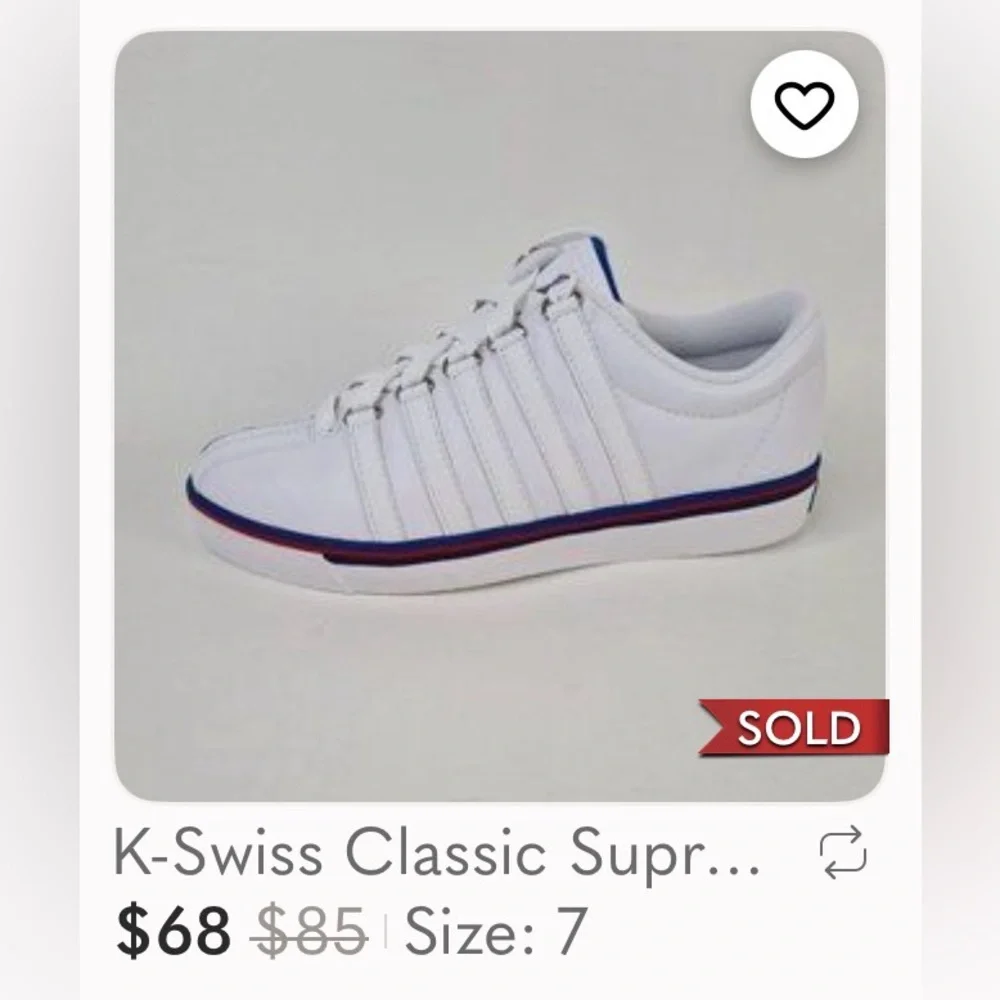 🌞 K-Swiss Authentic Classic White Sneakers Blue Accents unisex women size 6.5